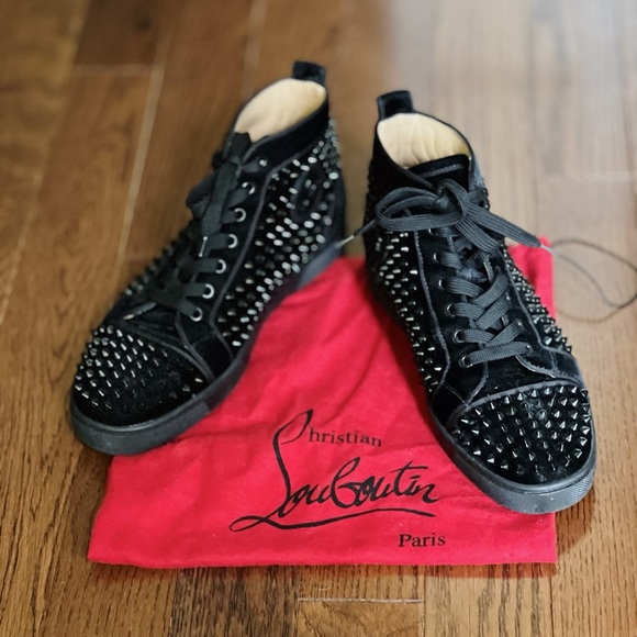 COPY - Christian Louboutin Louis Orlato Suede High-Top Sneakers - Black US Size… - Picture 5 of 6